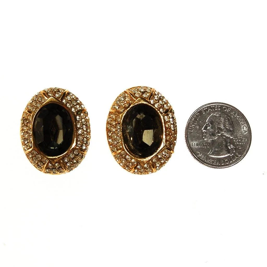 Ciner Smoked Crystal and Diamante Rhinestone Earrings