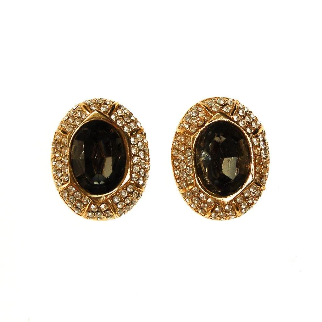 Ciner Smoked Crystal and Diamante Rhinestone Earrings