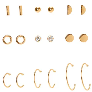 Claire's Gold Mixed Geometric Earrings - 9 Pack