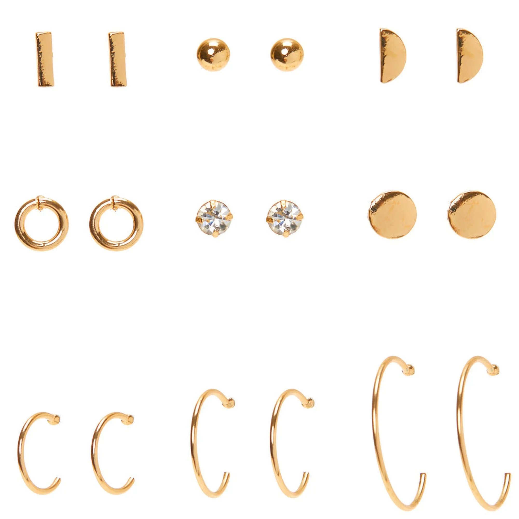 Claire's Gold Mixed Geometric Earrings - 9 Pack