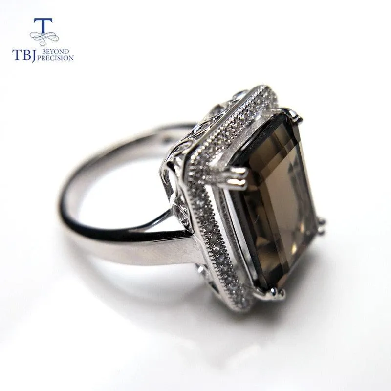 Classic Natural Smoky 925 Gemstone Ring