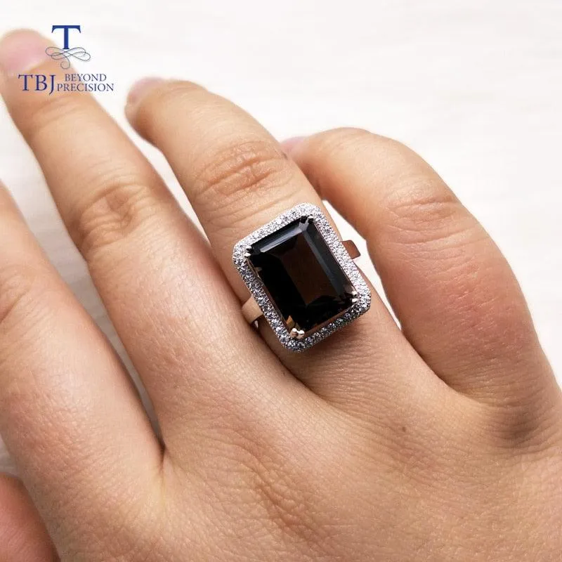 Classic Natural Smoky 925 Gemstone Ring