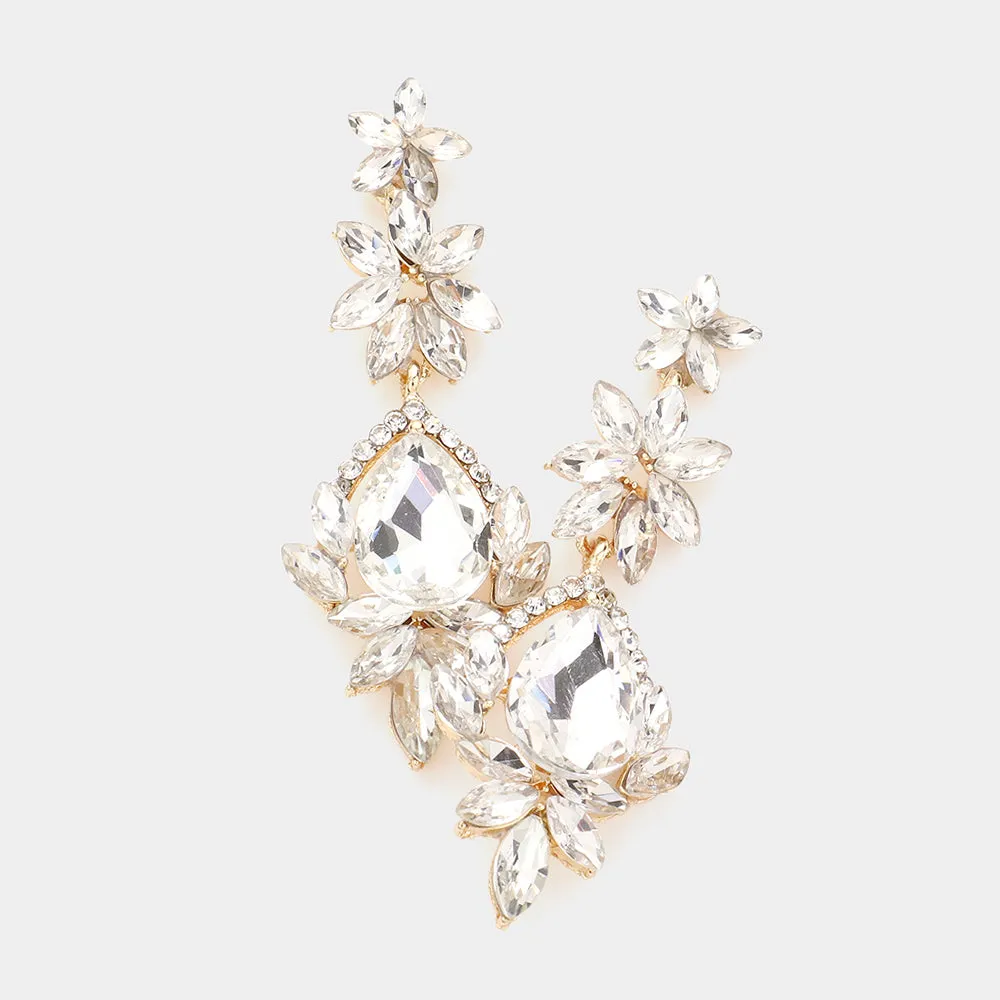 Clear Crystal and Rhinestone Chandelier Earrings on Gold| Pageant Earrings | 416864