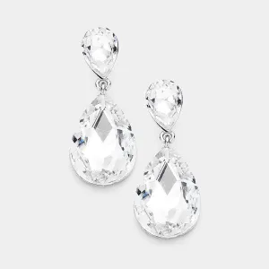 Clear Crystal Double Teardrop Silver Earrings