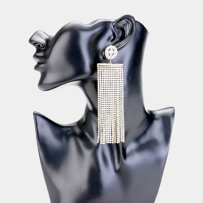 Clear Crystal Fringe Prom Earrings on Gold | 407551