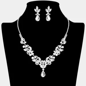Clear Crystal Stones Surrounded by Rhinestones Earrings and Necklace Set| Prom Jewelry |  646182