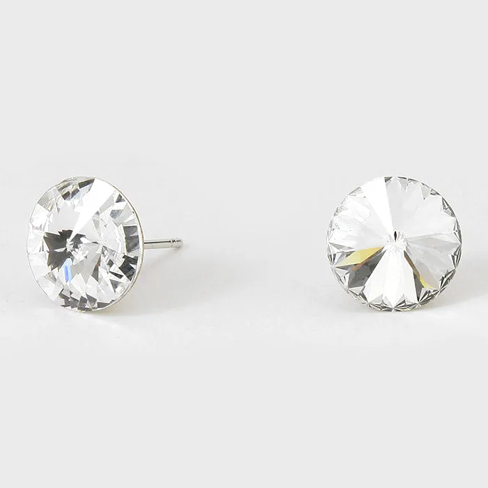 Clear on Silver Small Round Crystal Stud Earrings | 10mm = 0.39" | 123258