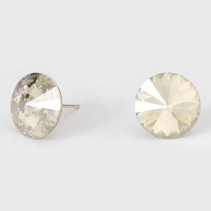 Clear on Silver Small Round Crystal Stud Earrings | 15mm = 0.59" | 114058