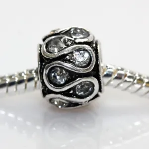 Clear Rhinestones Swirl Design Charm Compatible with European Snake Chain Charm Bracelet
