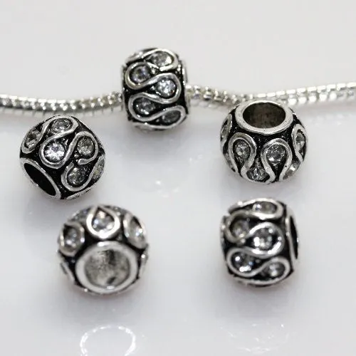 Clear Rhinestones Swirl Design Charm Compatible with European Snake Chain Charm Bracelet