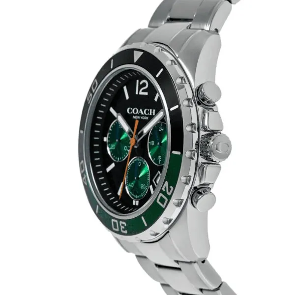 Coach Kent Silver Stainless Steel Black/Green Dial Chronograph Quartz Watch for Gents - 14602557