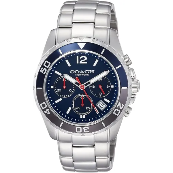 Coach Kent Silver Stainless Steel Blue Dial Chronograph Quartz Watch for Gents - 14602555