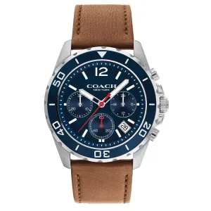 Coach Preston Brown Leather Strap Blue Dial Chronograph Quartz Watch for Gents - 14602513