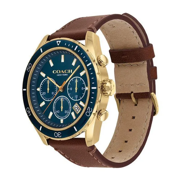 Coach Preston Brown Leather Strap Blue Dial Chronograph Quartz Watch for Gents - 14602513