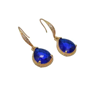 Cobalt Drop Earrings Gold on Pave' Diamond French Earwire