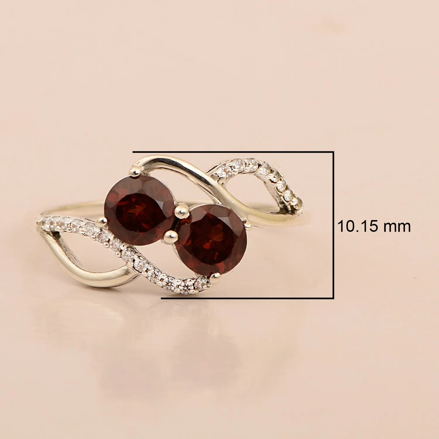 Cocktail 925 Sterling Silver Dual Round Stone 5MM Garnet Love Ring