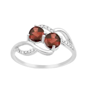 Cocktail 925 Sterling Silver Dual Round Stone 5MM Garnet Love Ring