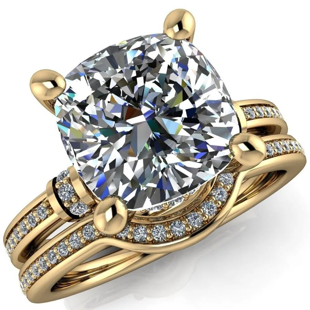 Coco Cushion Center Stone 4 Prong Diamond Shoulder Channel Ring