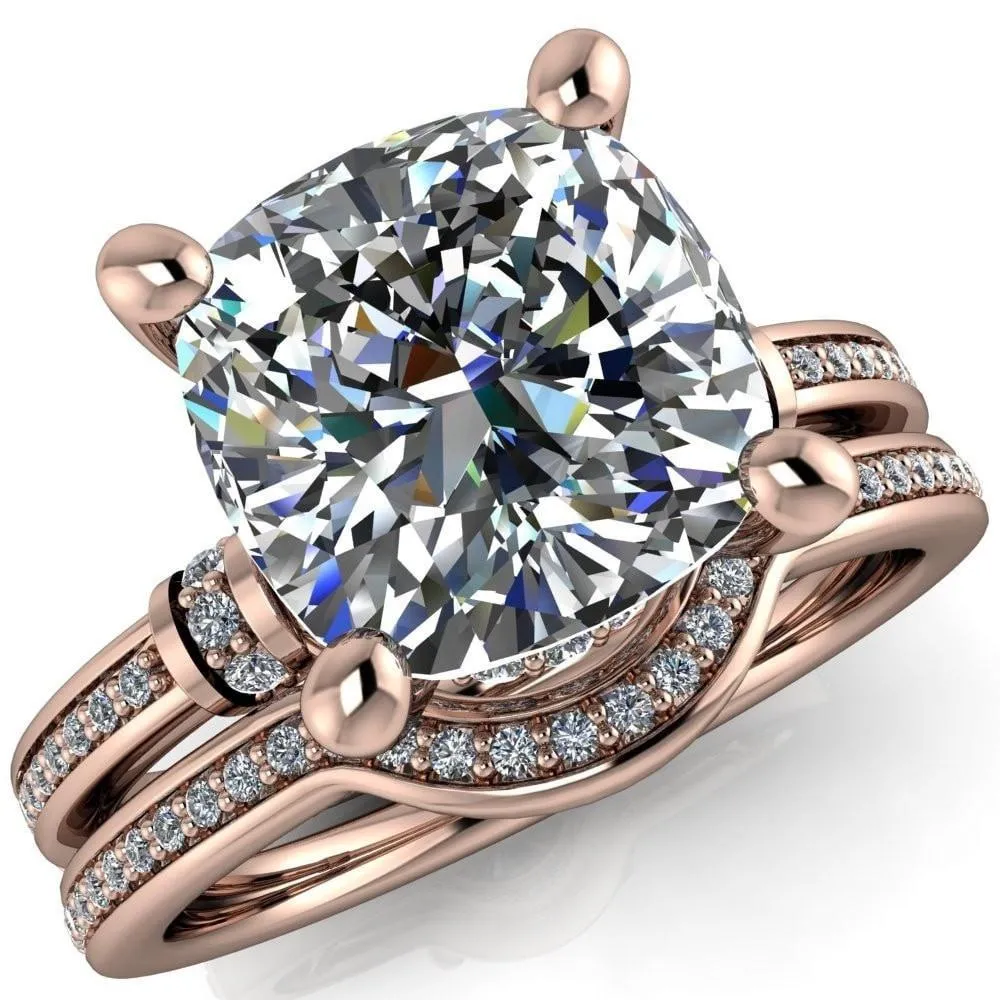 Coco Cushion Center Stone 4 Prong Diamond Shoulder Channel Ring