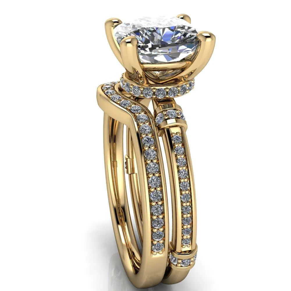 Coco Cushion Center Stone 4 Prong Diamond Shoulder Channel Ring