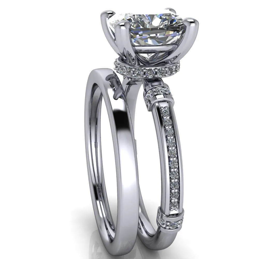 Coco Cushion Center Stone 4 Prong Diamond Shoulder Channel Ring