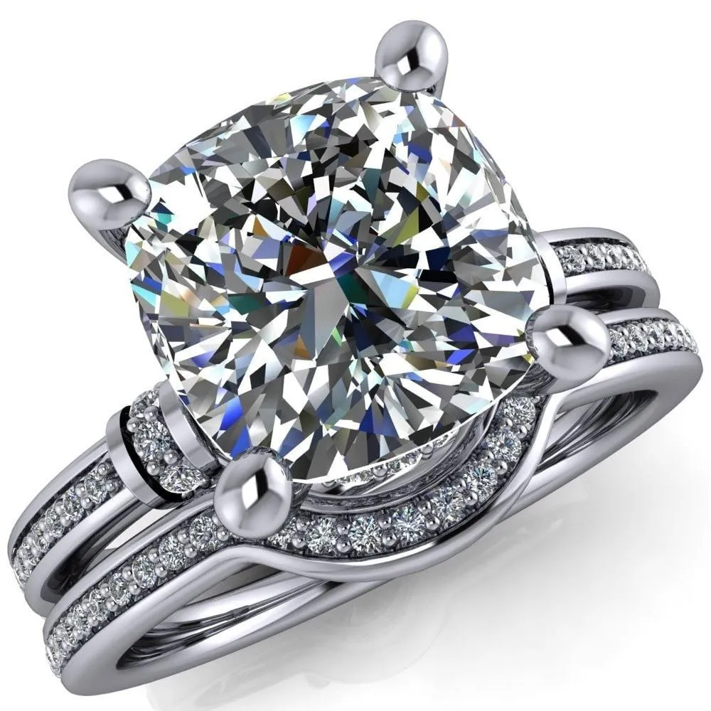 Coco Cushion Center Stone 4 Prong Diamond Shoulder Channel Ring
