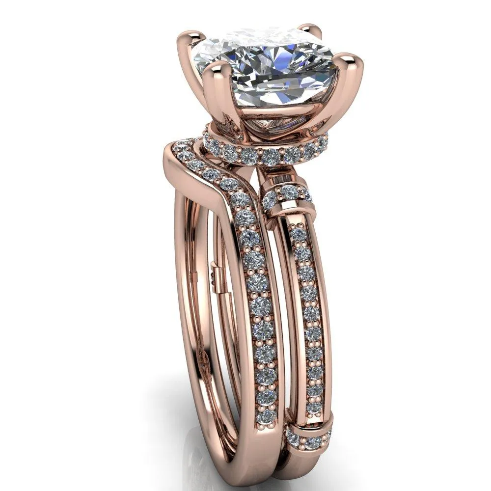 Coco Cushion Center Stone 4 Prong Diamond Shoulder Channel Ring