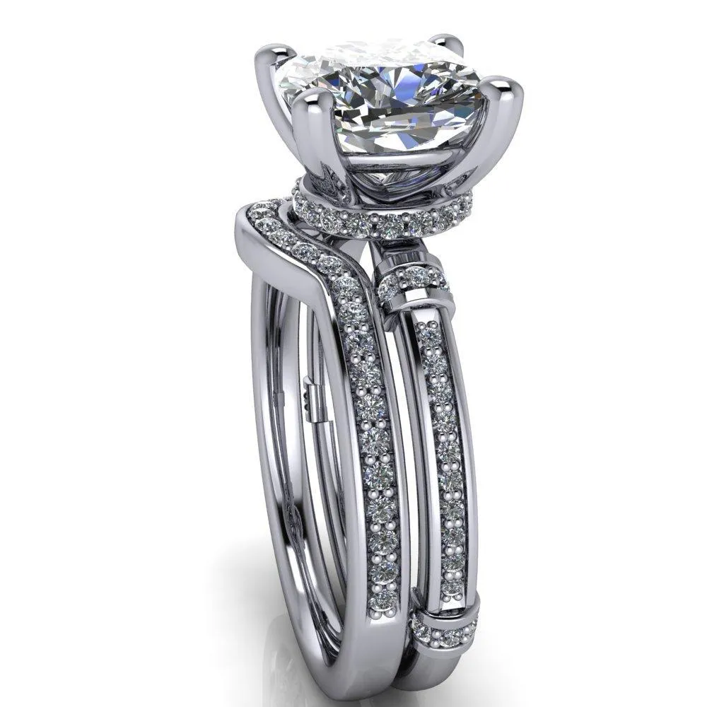Coco Cushion Center Stone 4 Prong Diamond Shoulder Channel Ring