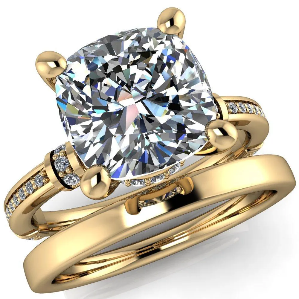 Coco Cushion Center Stone 4 Prong Diamond Shoulder Channel Ring