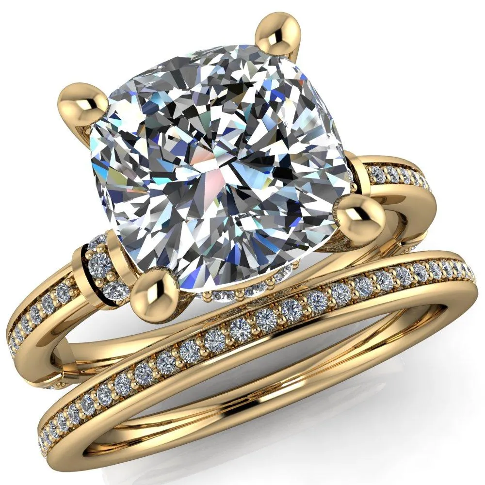 Coco Cushion Center Stone 4 Prong Diamond Shoulder Channel Ring