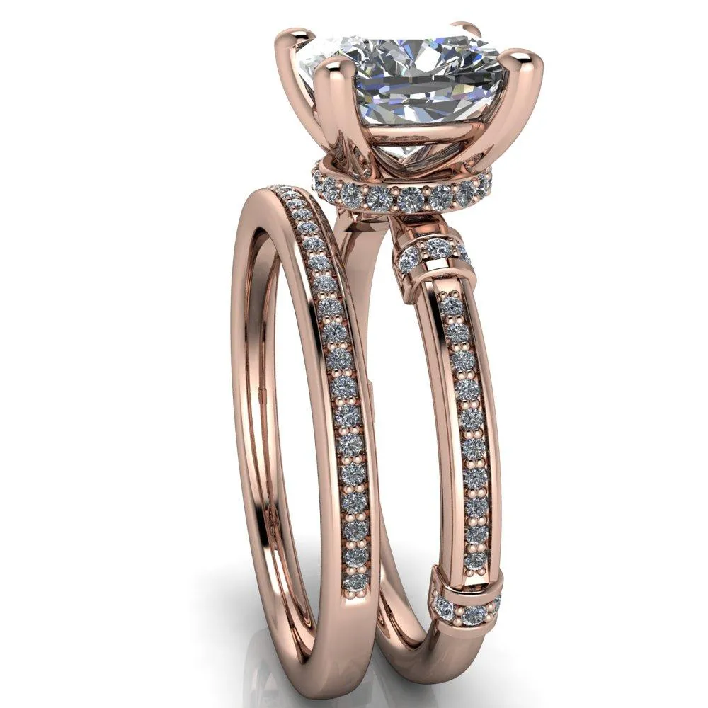 Coco Cushion Center Stone 4 Prong Diamond Shoulder Channel Ring