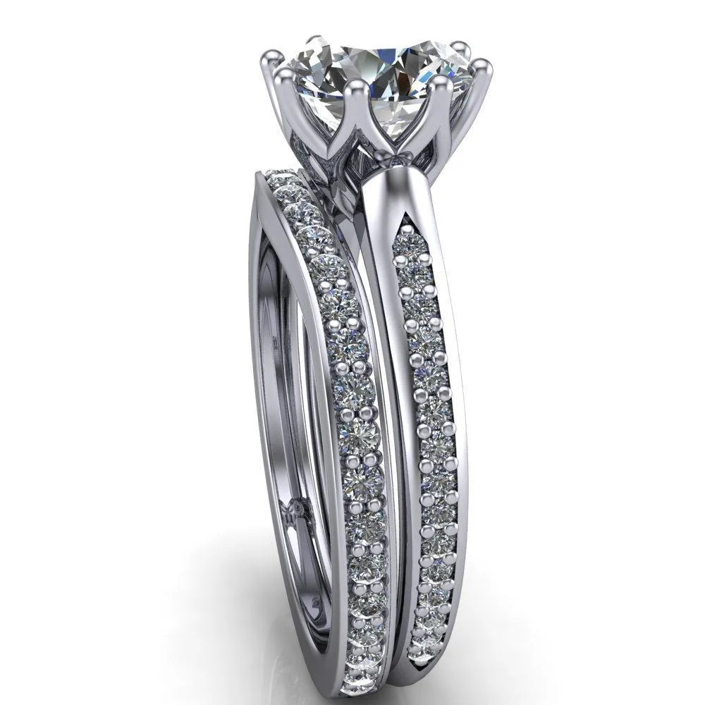 Coffey Round Center Stone 8 Prong Diamond Channel Engagement Ring