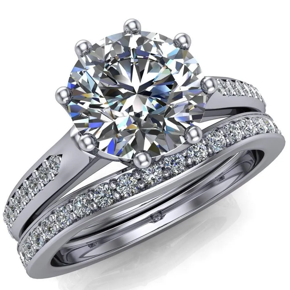 Coffey Round Center Stone 8 Prong Diamond Channel Engagement Ring
