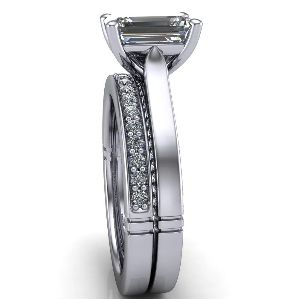 Colette Emerald Center Stone 4 Prong Half Eternity Cathedral Ring