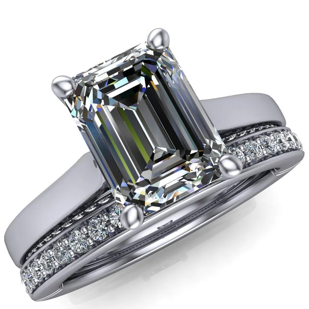 Colette Emerald Center Stone 4 Prong Half Eternity Cathedral Ring