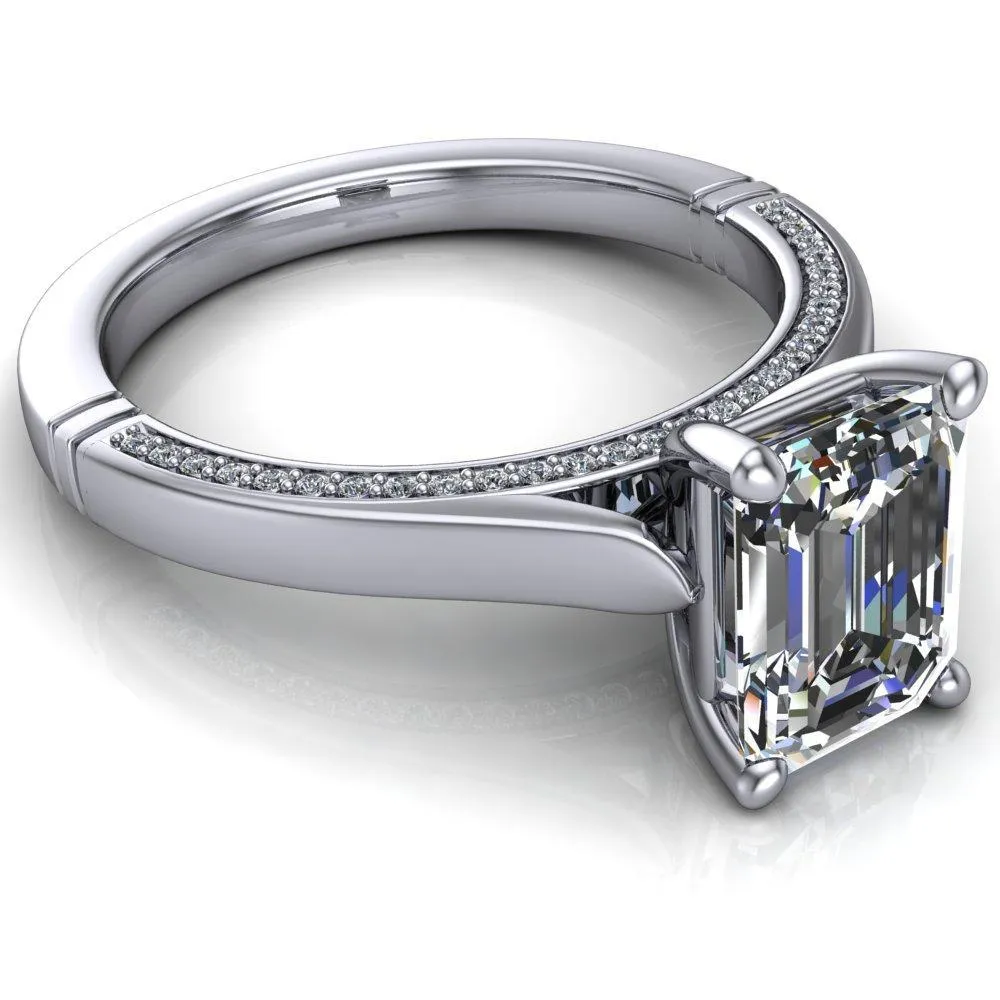 Colette Emerald Center Stone 4 Prong Half Eternity Cathedral Ring