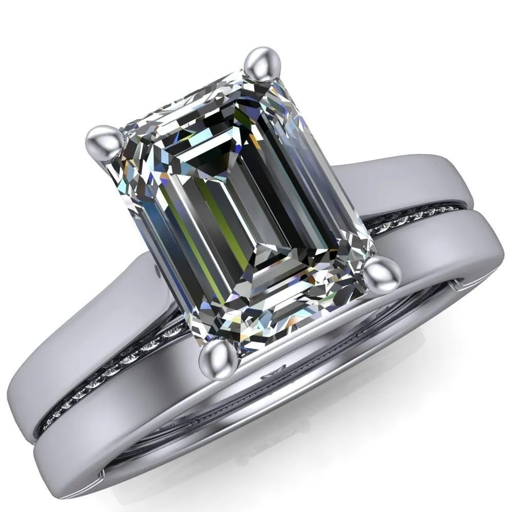 Colette Emerald Center Stone 4 Prong Half Eternity Cathedral Ring