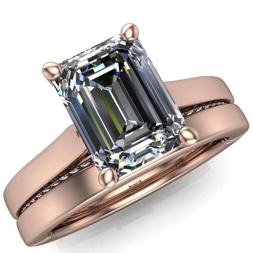 Colette Emerald Center Stone 4 Prong Half Eternity Cathedral Ring