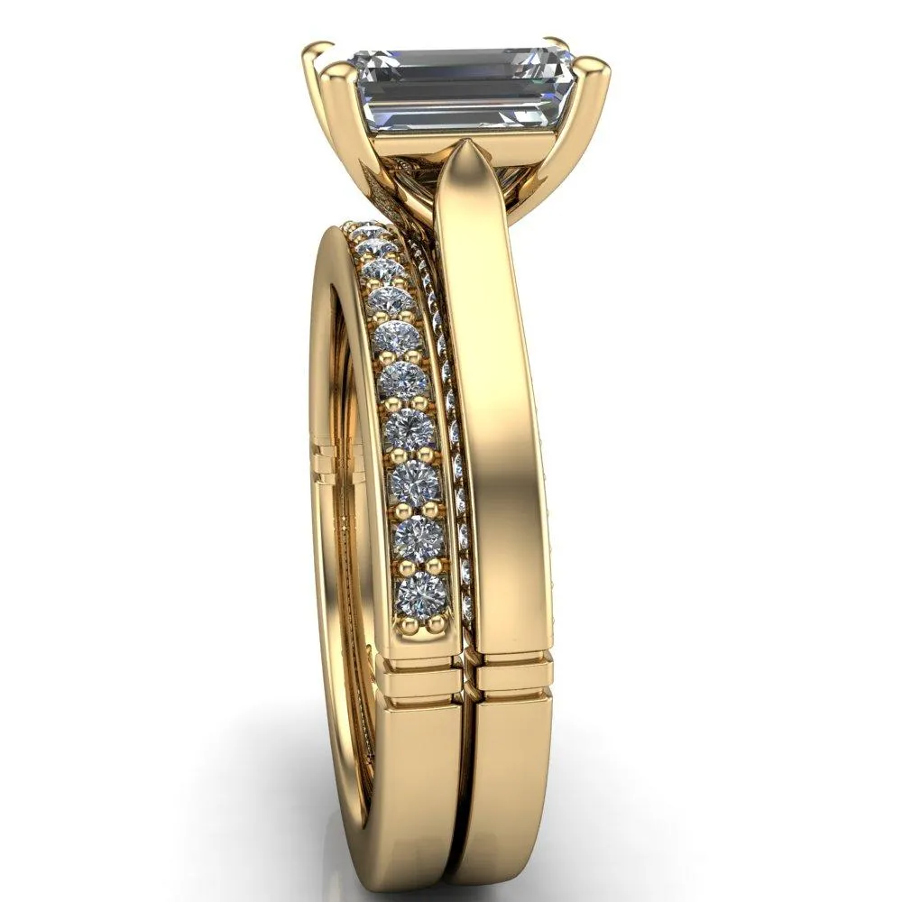 Colette Emerald Center Stone 4 Prong Half Eternity Cathedral Ring