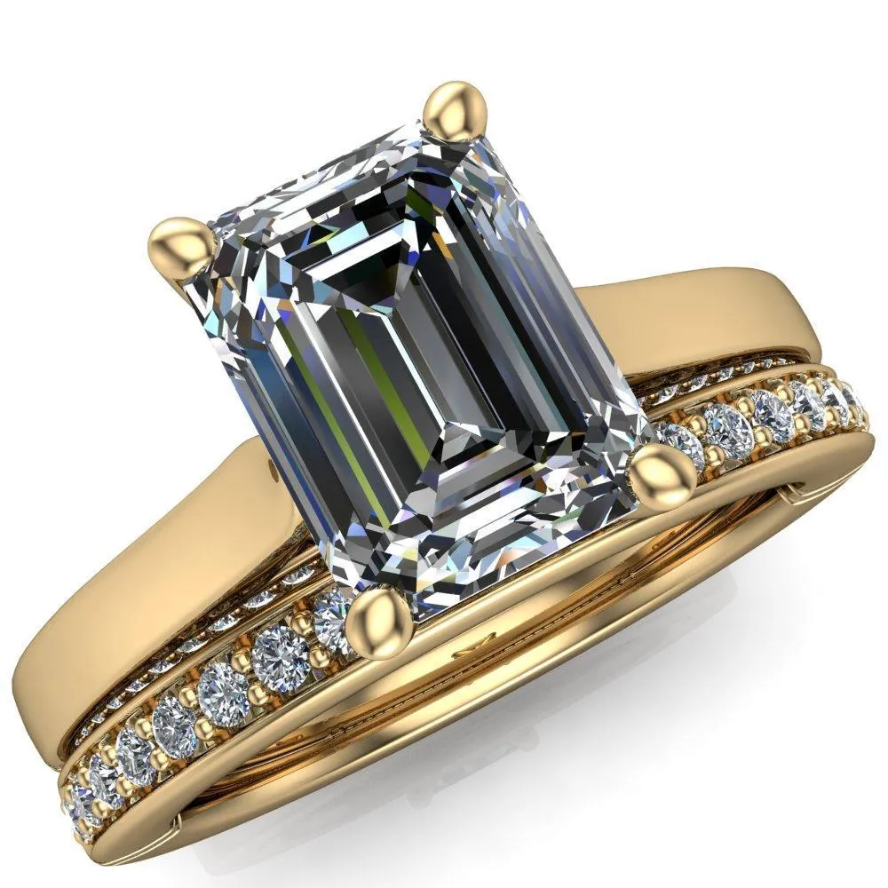 Colette Emerald Center Stone 4 Prong Half Eternity Cathedral Ring