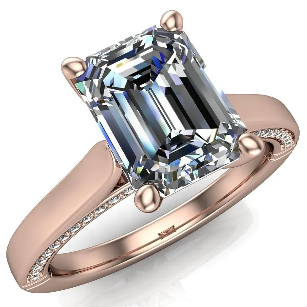 Colette Emerald Center Stone 4 Prong Half Eternity Cathedral Ring
