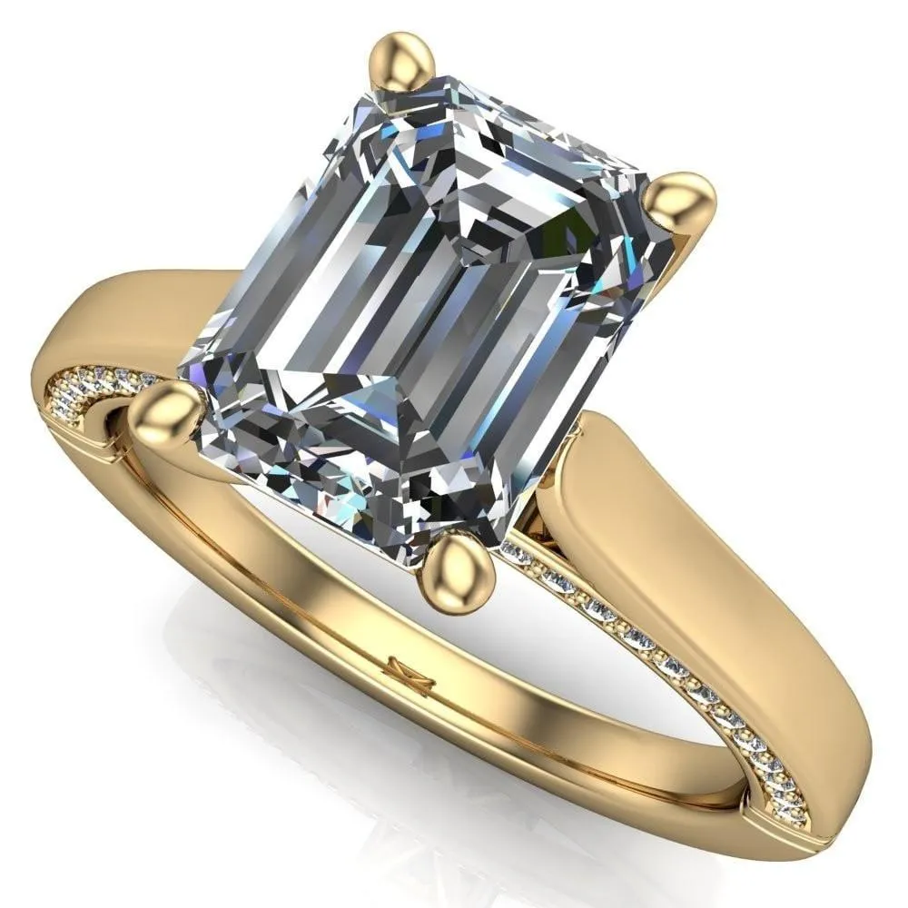 Colette Emerald Center Stone 4 Prong Half Eternity Cathedral Ring