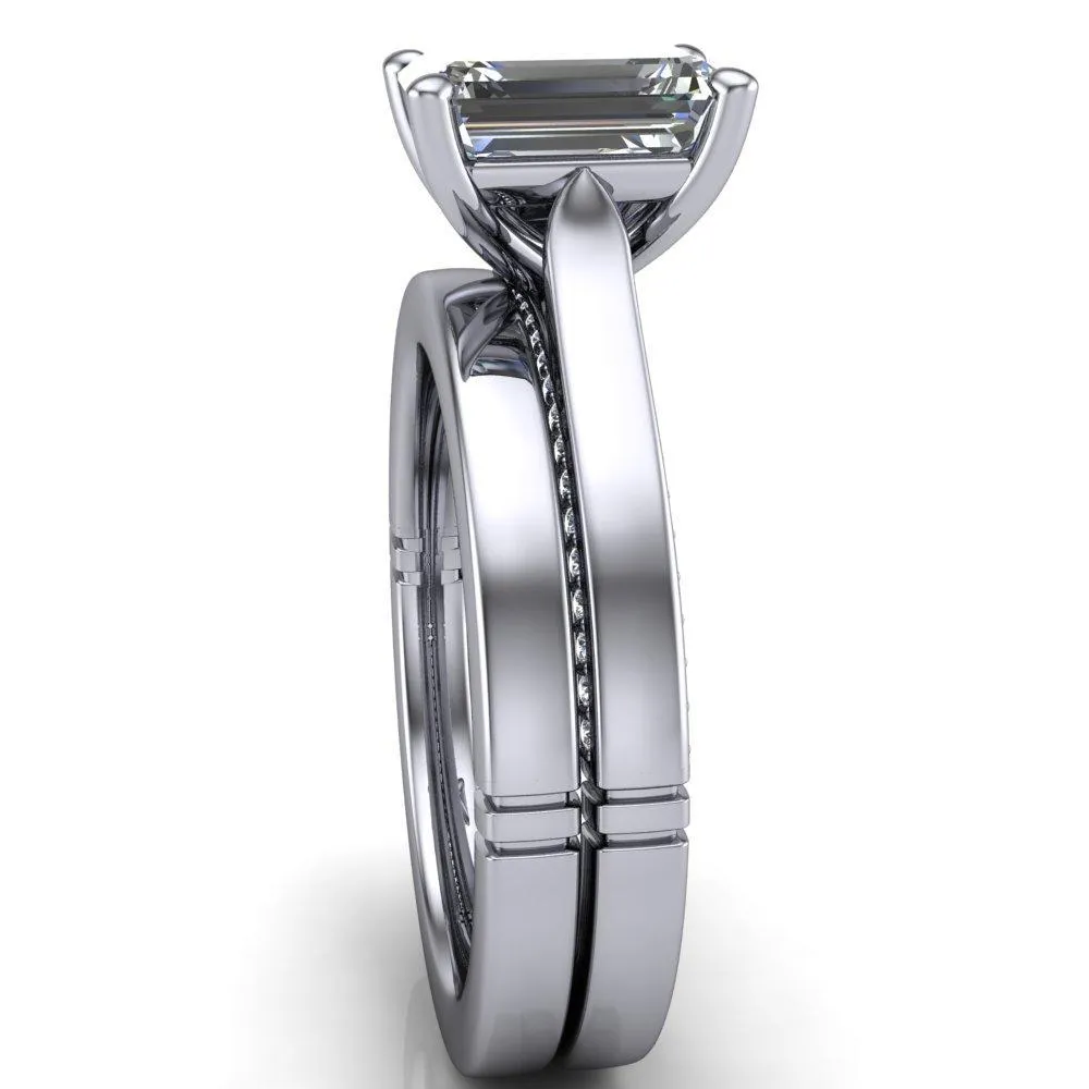 Colette Emerald Center Stone 4 Prong Half Eternity Cathedral Ring