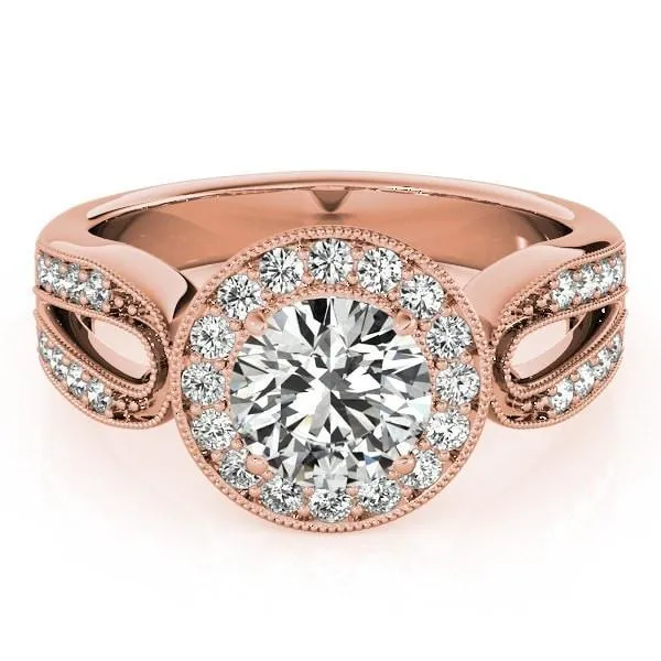 Colleen Round Center Stone Milgrain Split Shank Halo Engagement Ring