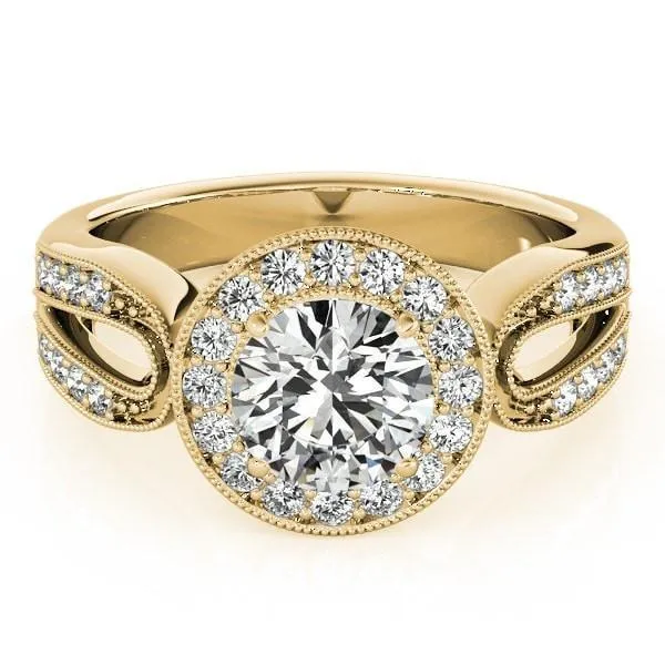 Colleen Round Center Stone Milgrain Split Shank Halo Engagement Ring