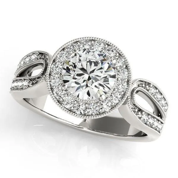 Colleen Round Center Stone Milgrain Split Shank Halo Engagement Ring