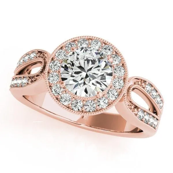Colleen Round Center Stone Milgrain Split Shank Halo Engagement Ring