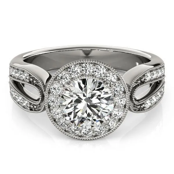 Colleen Round Center Stone Milgrain Split Shank Halo Engagement Ring
