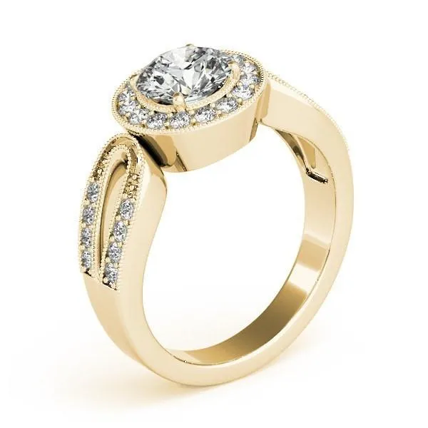 Colleen Round Center Stone Milgrain Split Shank Halo Engagement Ring
