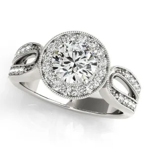 Colleen Round Center Stone Milgrain Split Shank Halo Engagement Ring